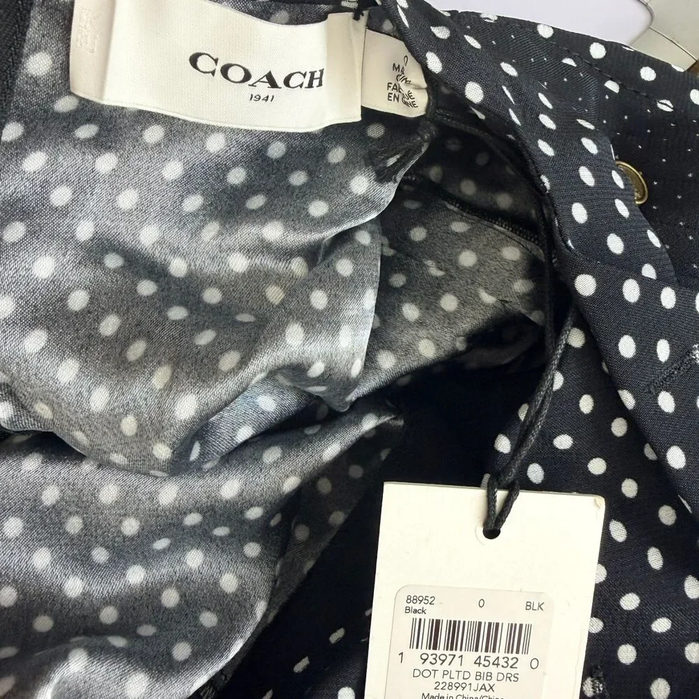 Coach 0 Polka Dot Bib Dress Long Sleeve Mini Shift Women’s Party Designer Preppy